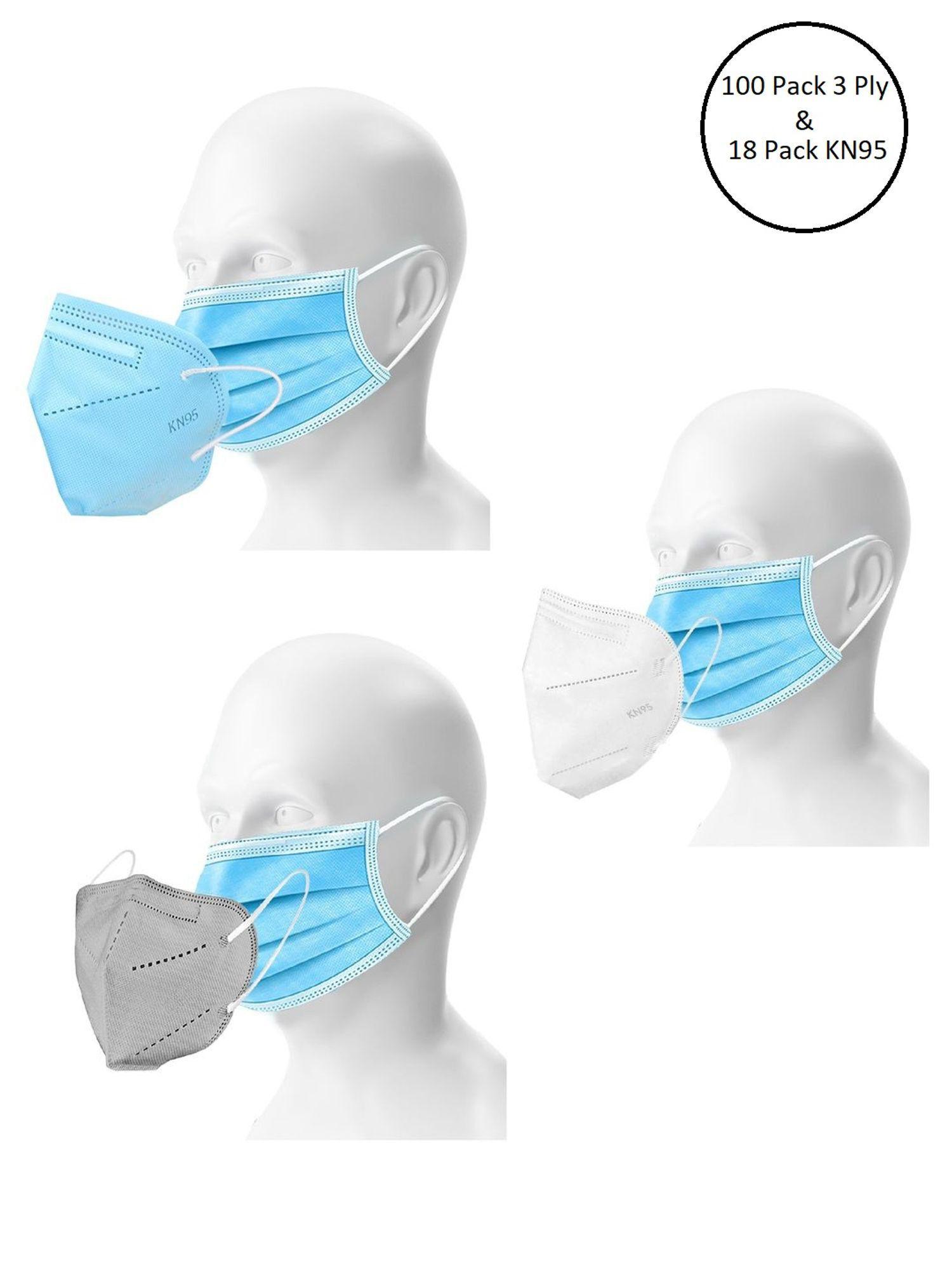 double mask set of 100 disposable 3 ply & 18 kn95 n95 masks