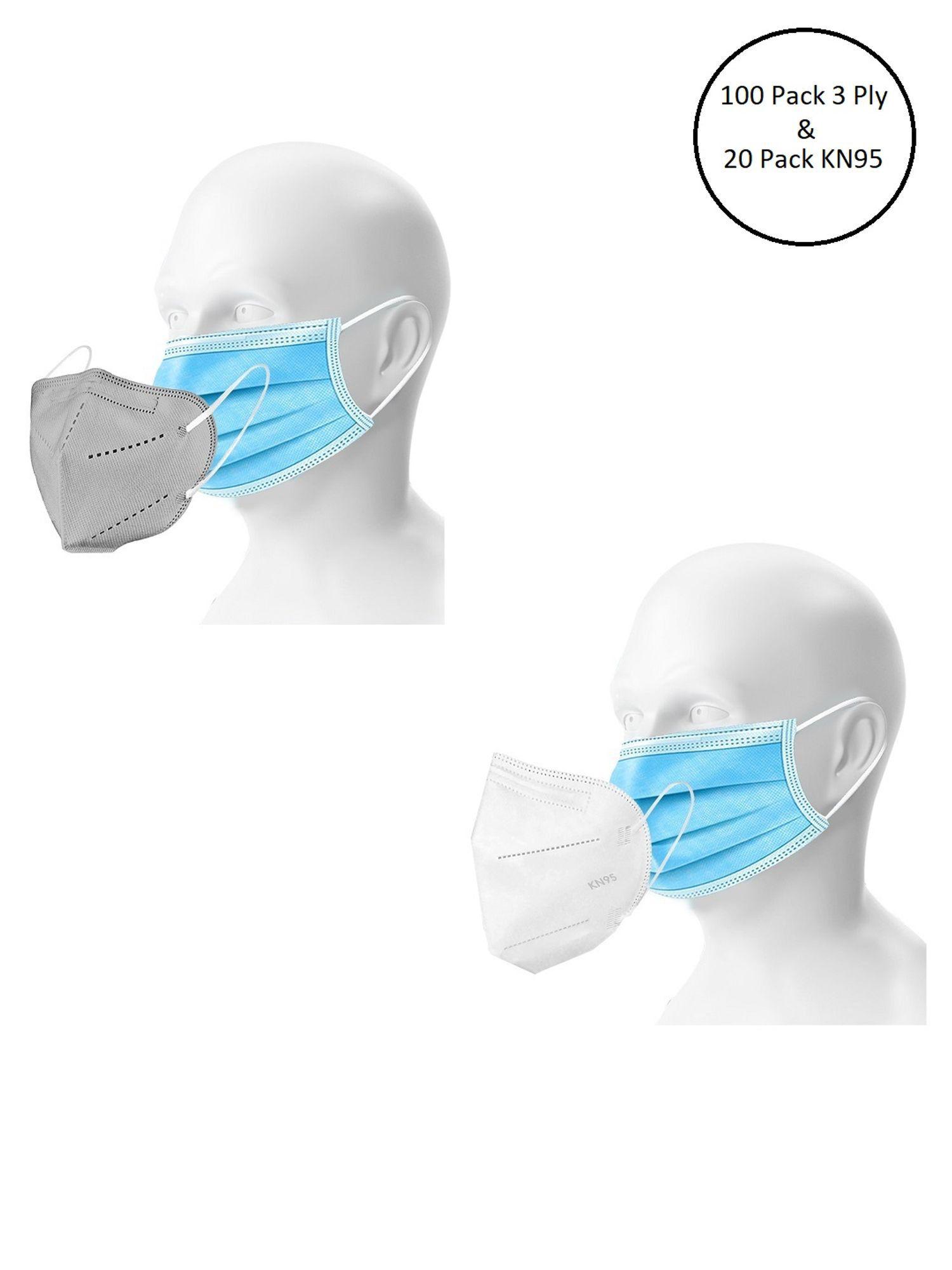 double mask set of 100 disposable 3 ply & 20 kn95 n95 masks