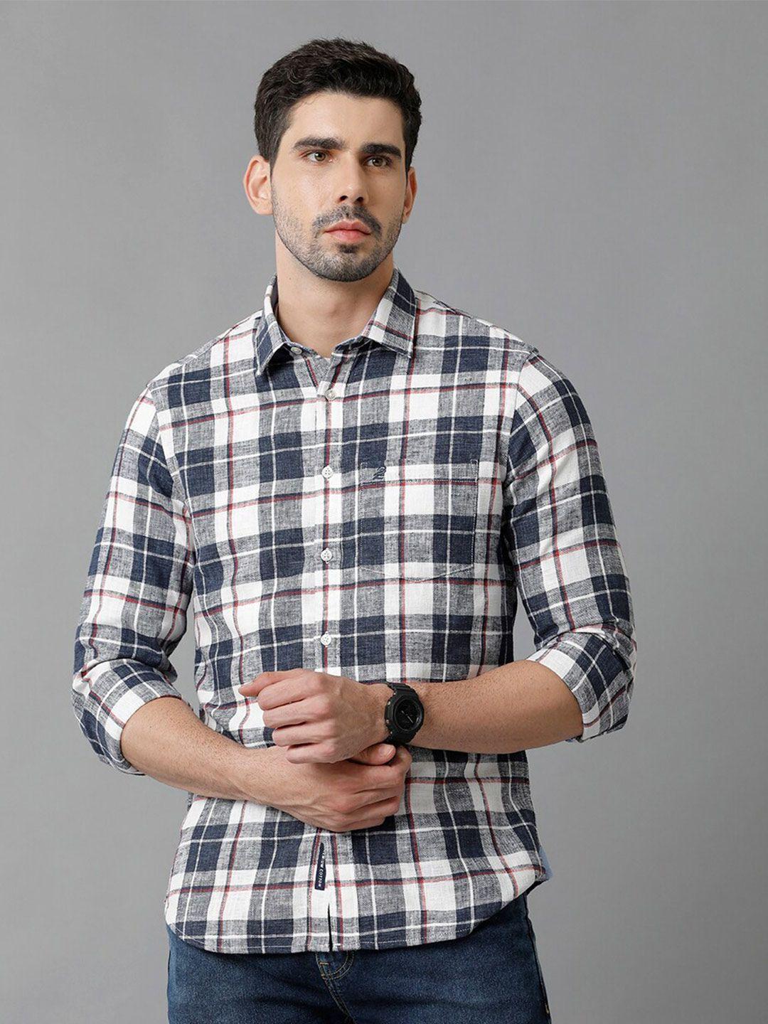 double two india slim fit tartan checked spread collar cotton casual shirt