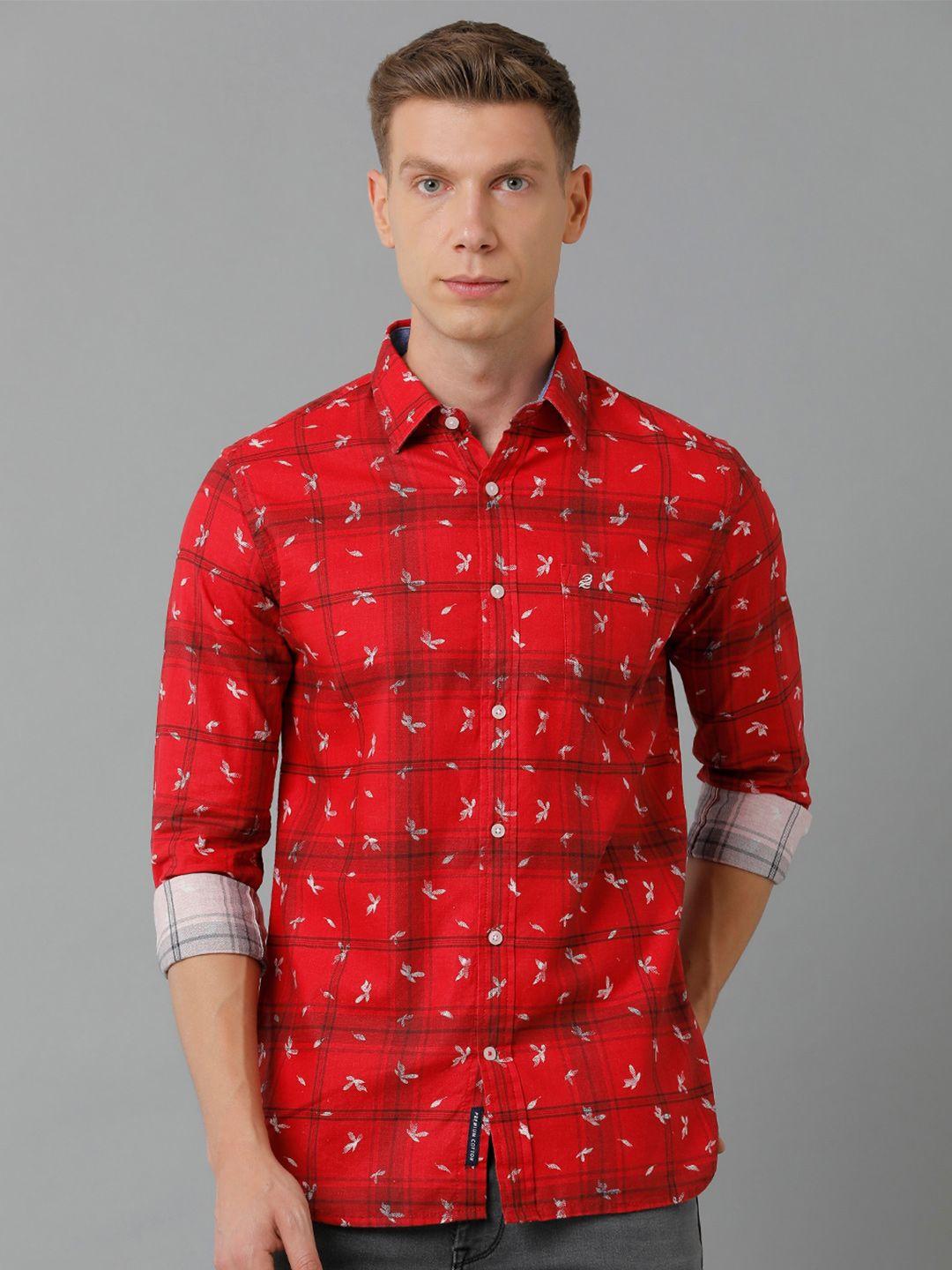 double two men slim fit printed cotton casual shirt