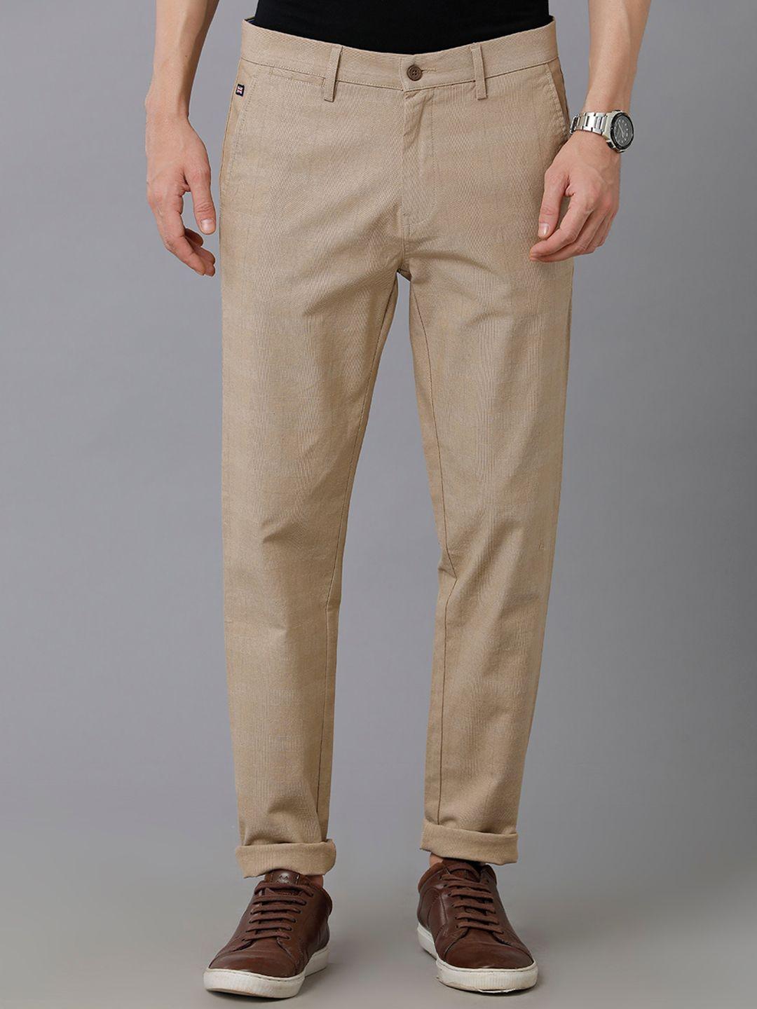 double two men textured smart slim fit cotton trousers