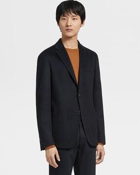 double-breasted blazer with patch pockets