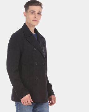 double-breasted peacoat with notched lapel
