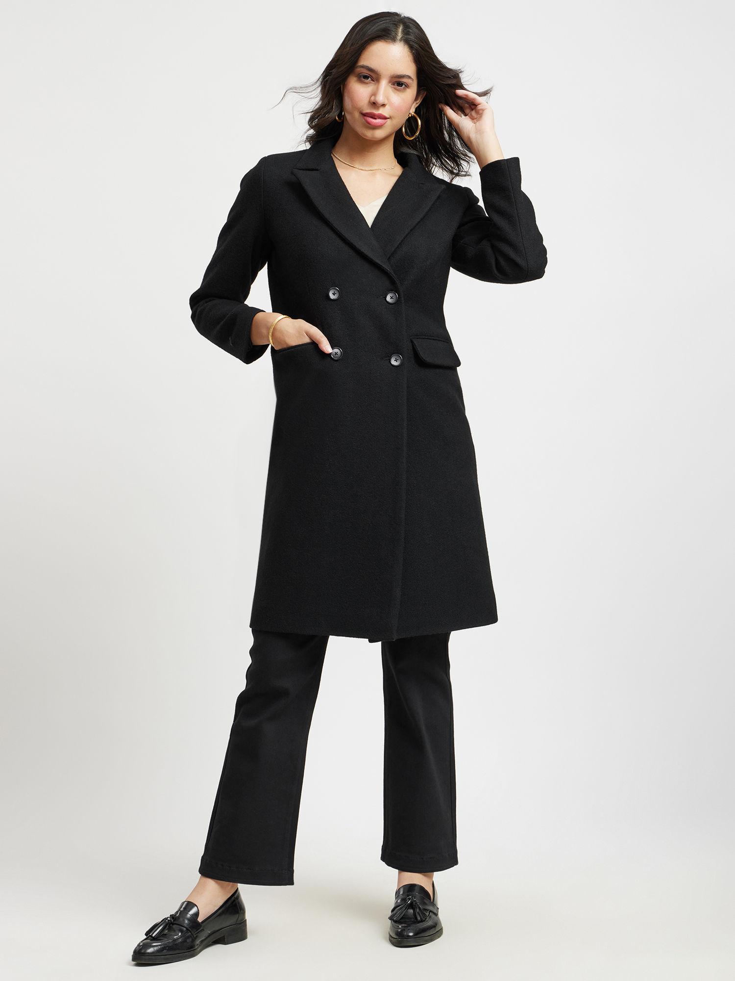 double breasted overcoat - black