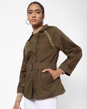 double-breasted trench coat with waist belt