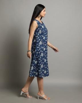 double dabu print cotton a-line dress