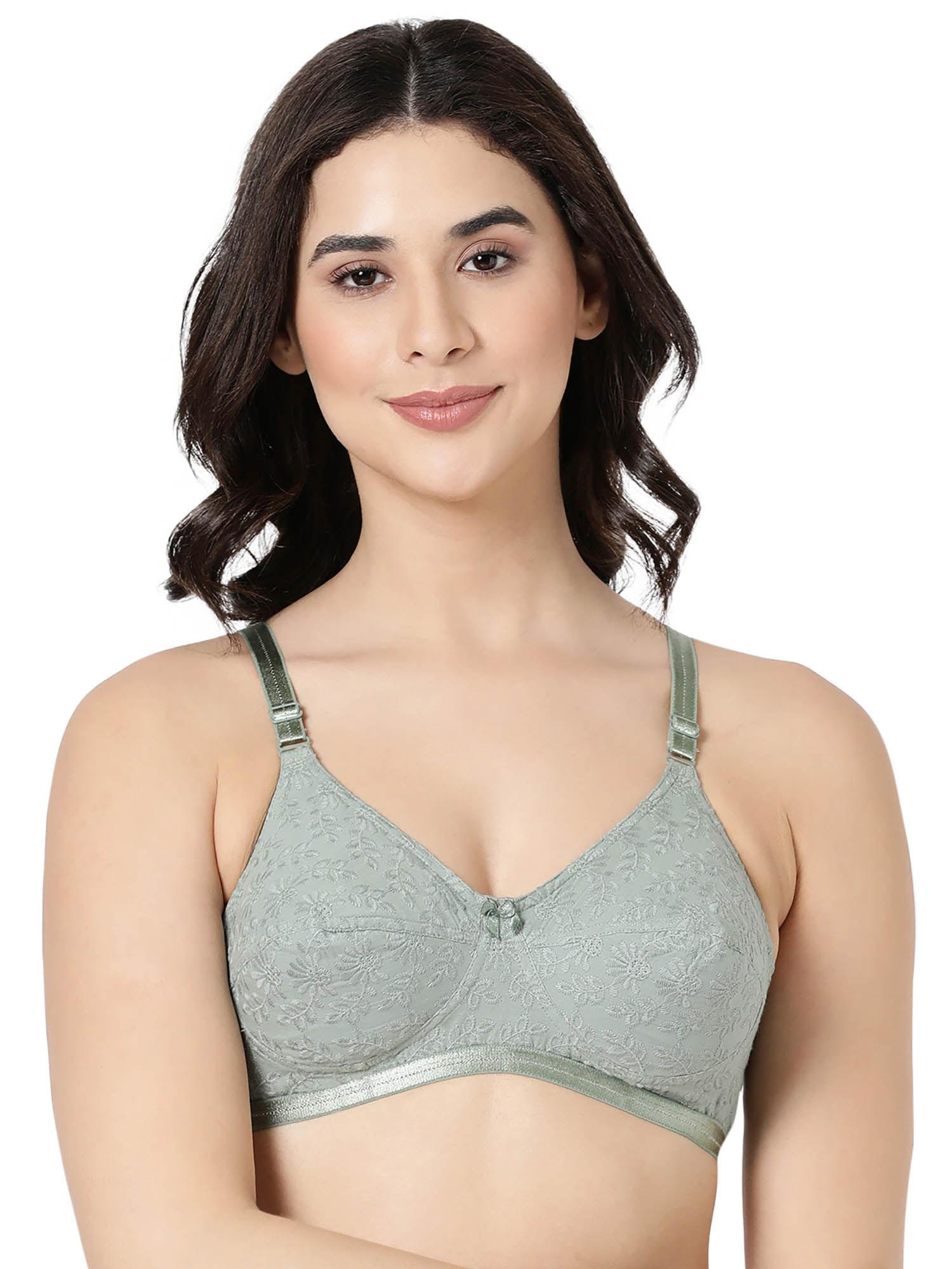 double layered hakoba fabric woven cotton green bra