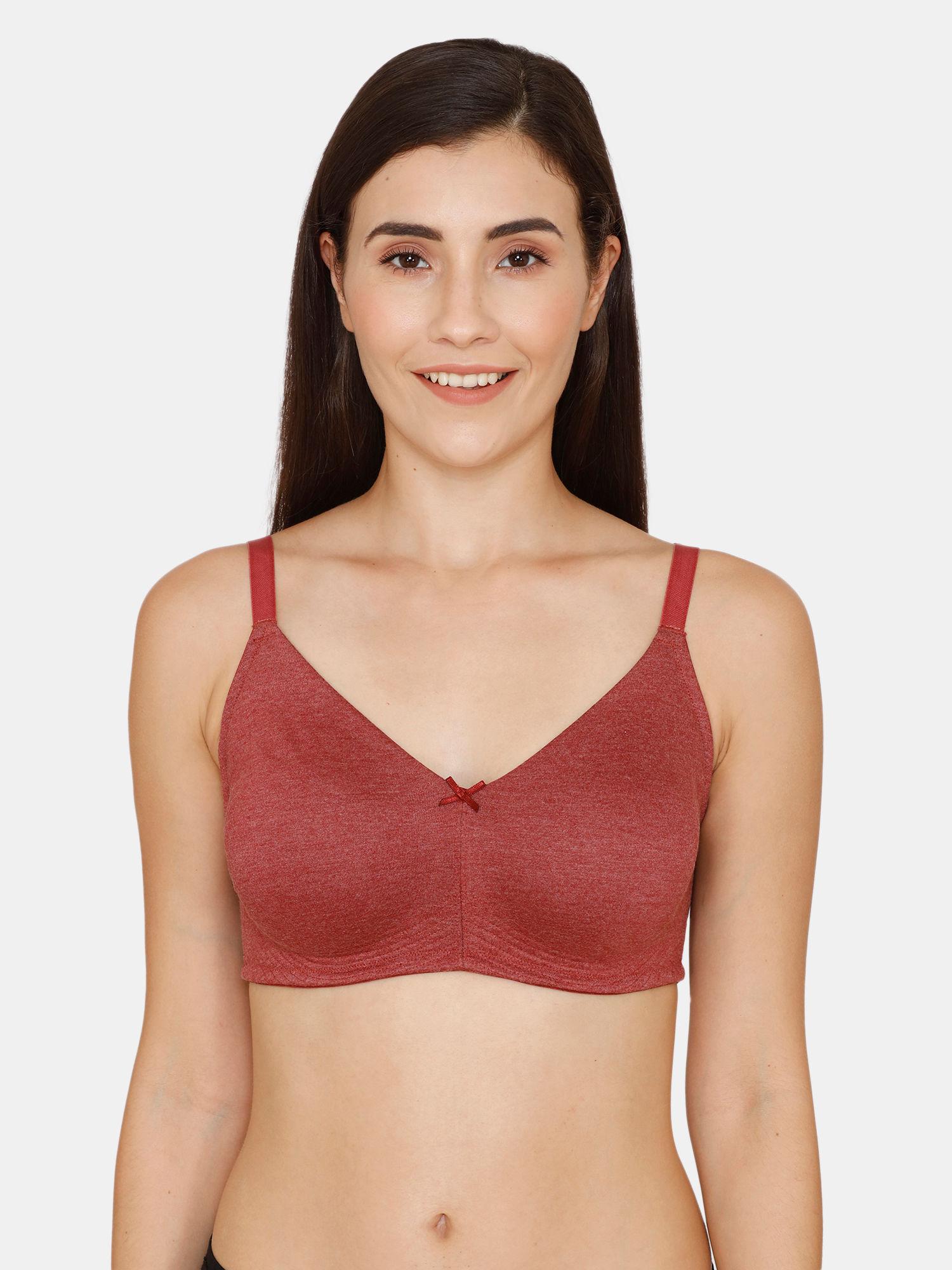 double layered non wired 3/4th coverage sag lift bra - sundried tomato - red