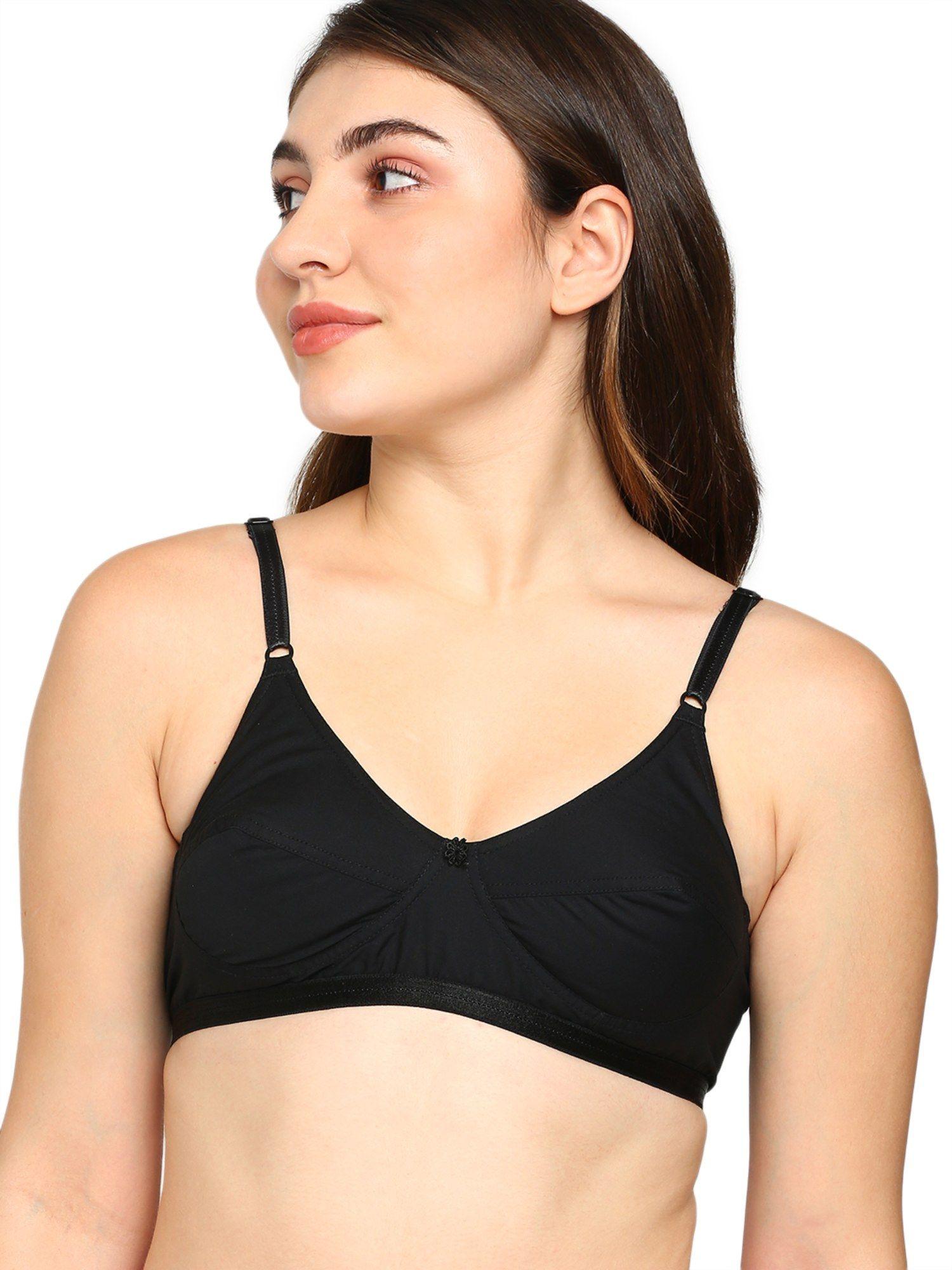 double panelled woven bra - black