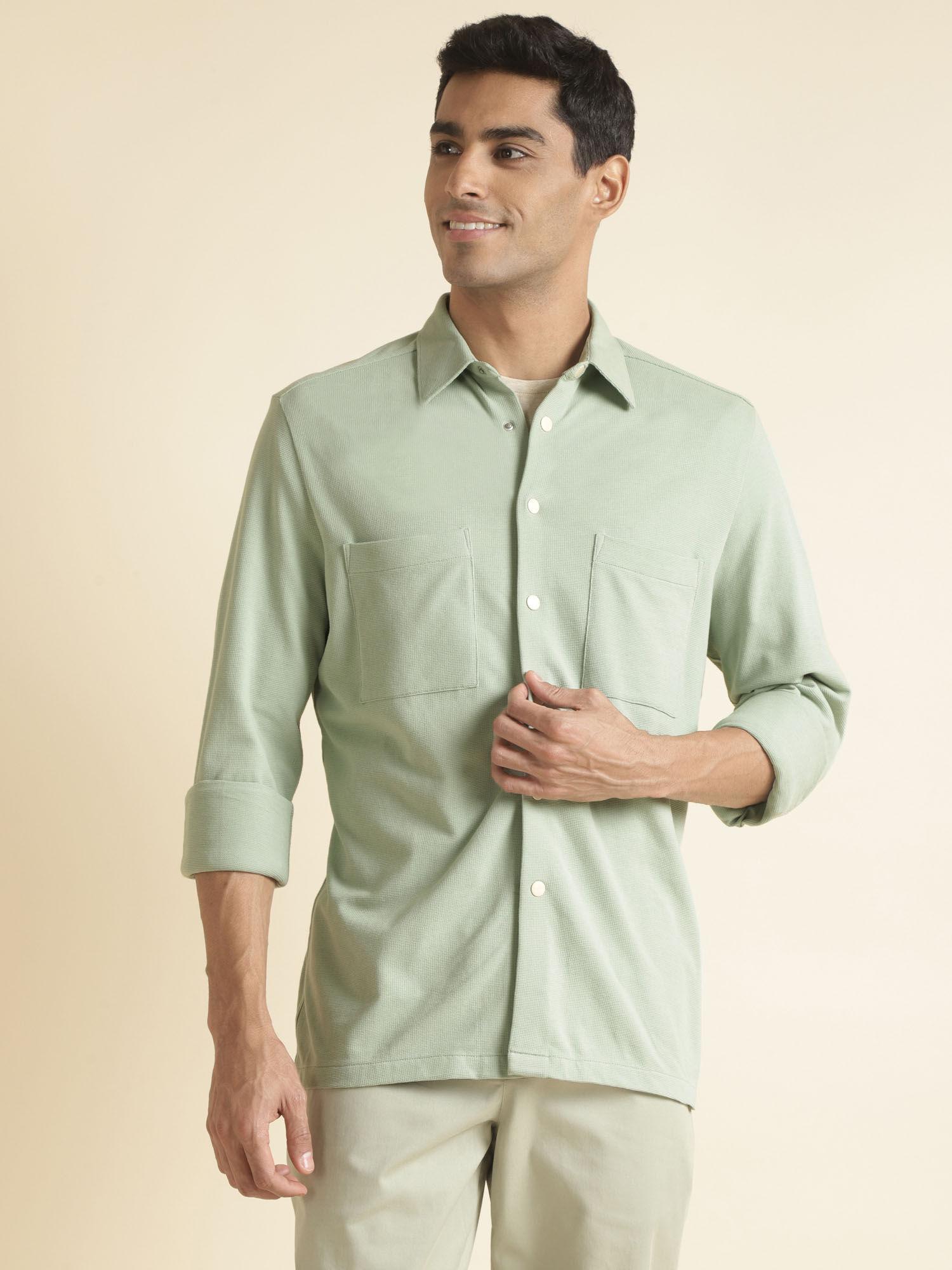 double patch green mens full sleeve shirt regular fit