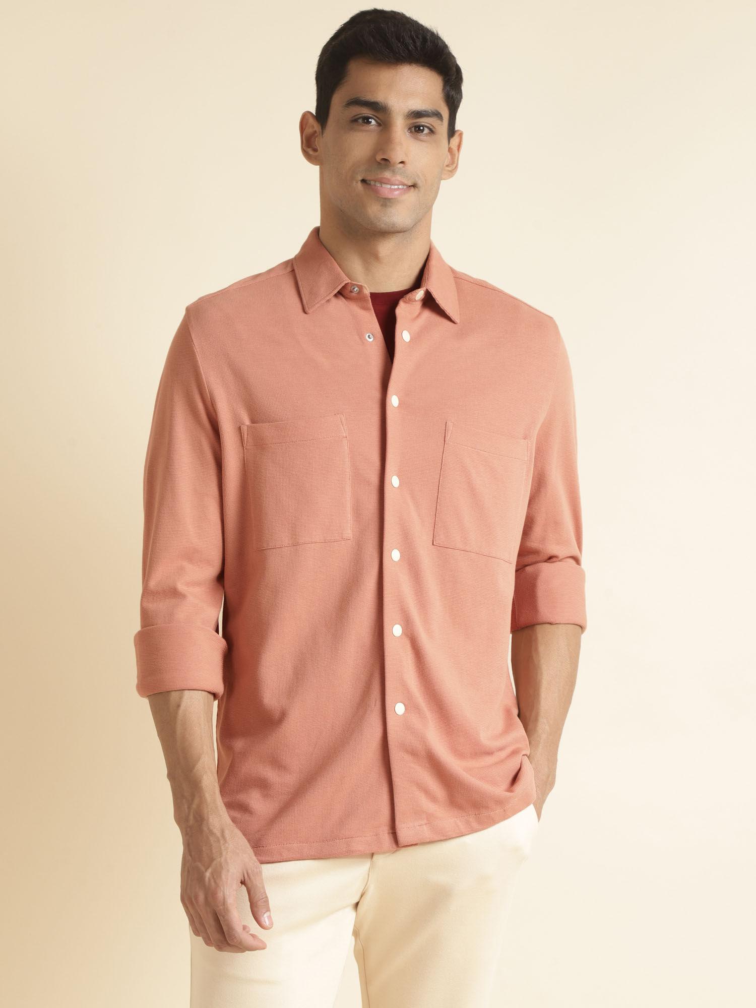 double patch orange mens full sleeve shirt regular fit