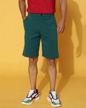 double-pleat knit shorts with insert pockets