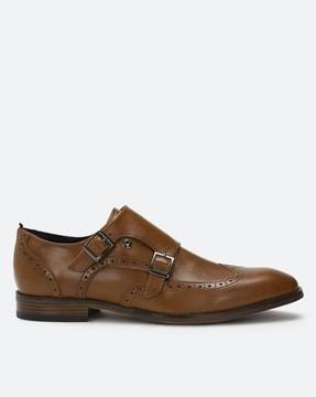double-strap monk shoes with buckle accent