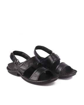 double-strap leather sandals with velcro closure
