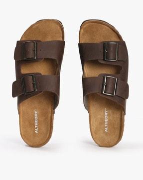 double-strap sandals with buckle accent