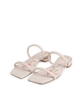 double-strap sandals with floral print footbed