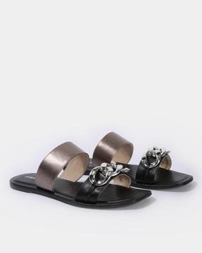 double-strap slip-on flat sandals