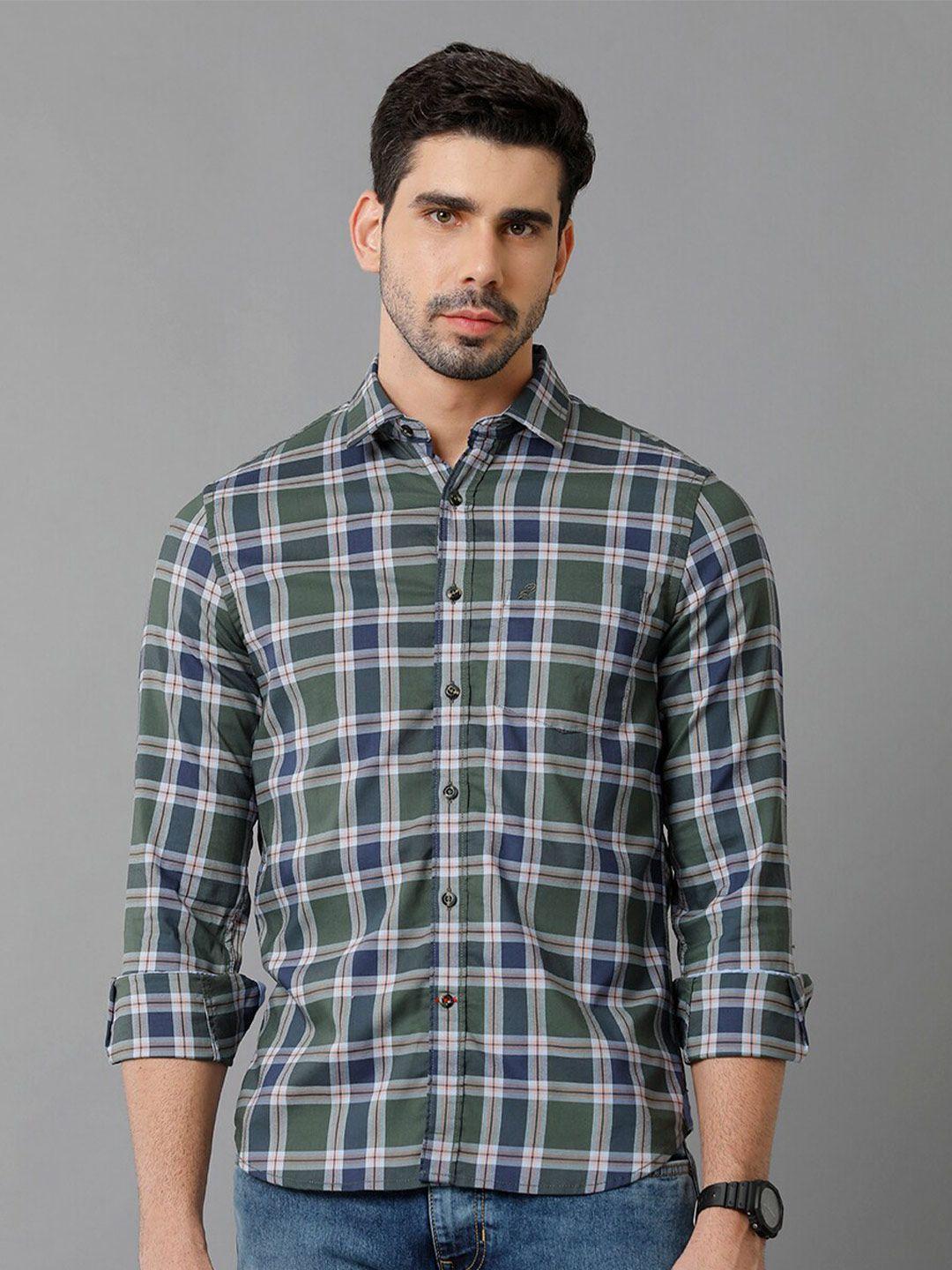 double two india slim fit tartan checked spread collar cotton casual shirt