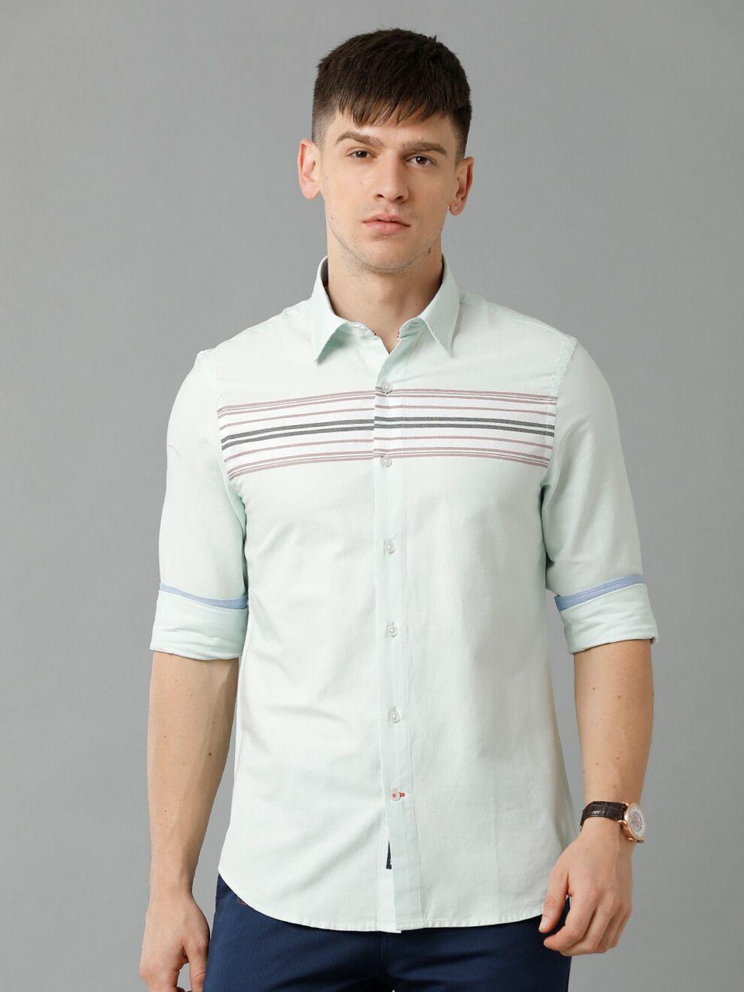 double two india slim horizontal stripes cotton casual shirt