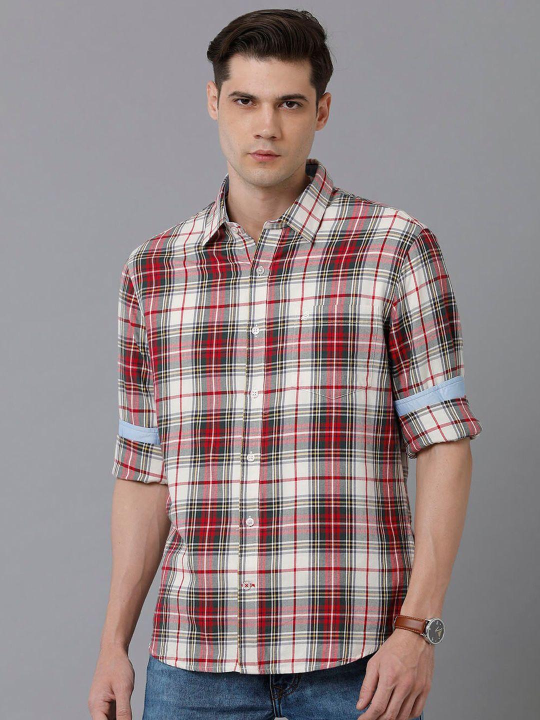 double two india slim tartan checked slim fit cotton casual shirt