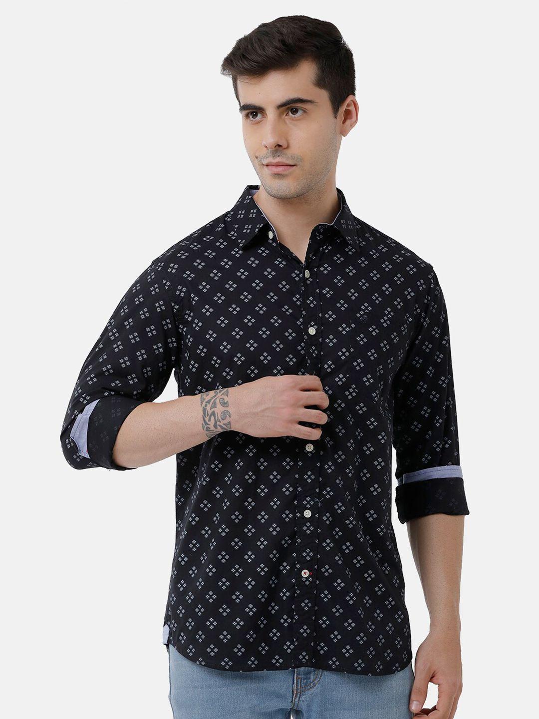 double two men black slim fit printed india slim cotton casual shirt