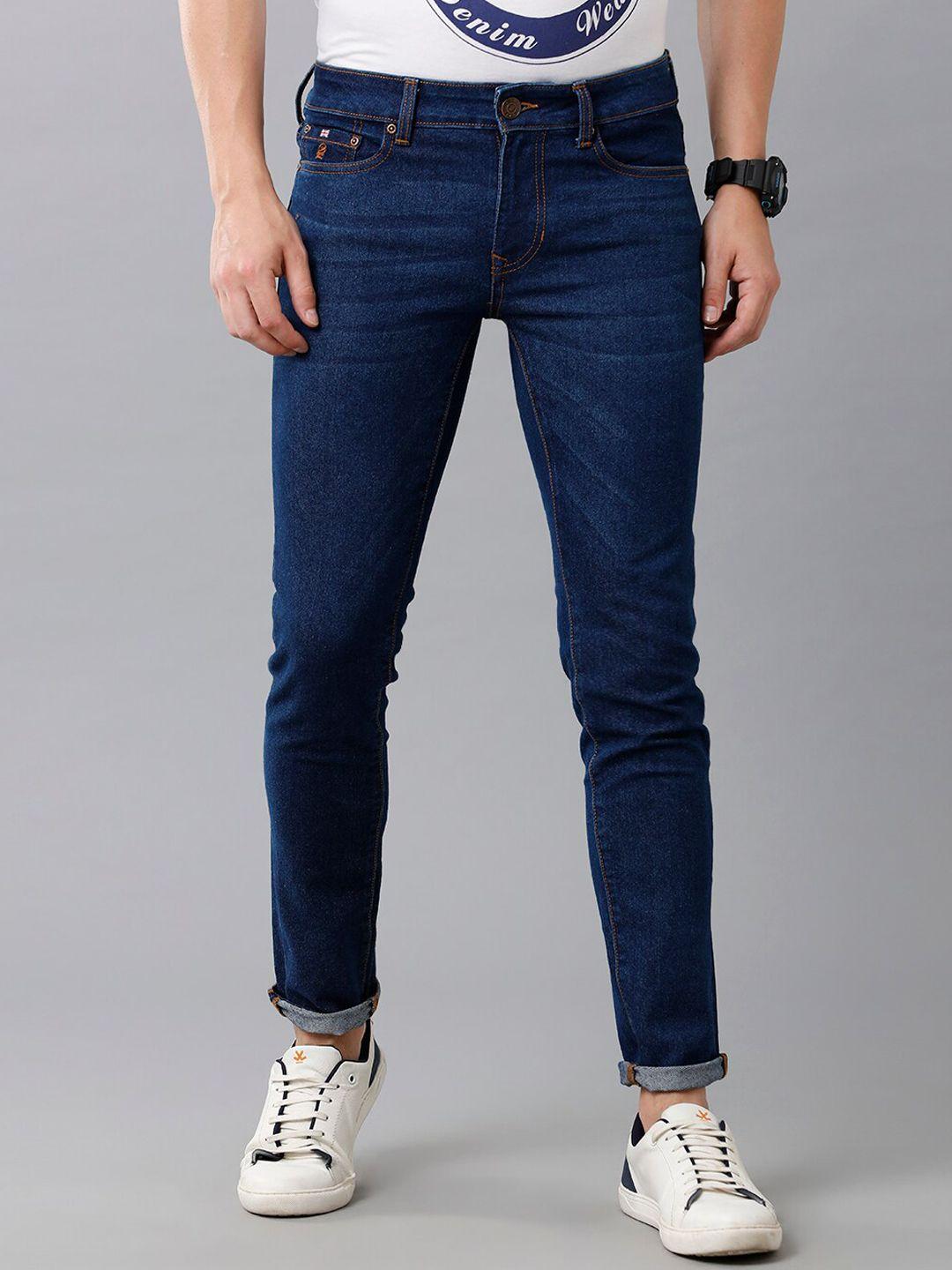 double two men blue lean slim fit low-rise cotton stretchable jeans