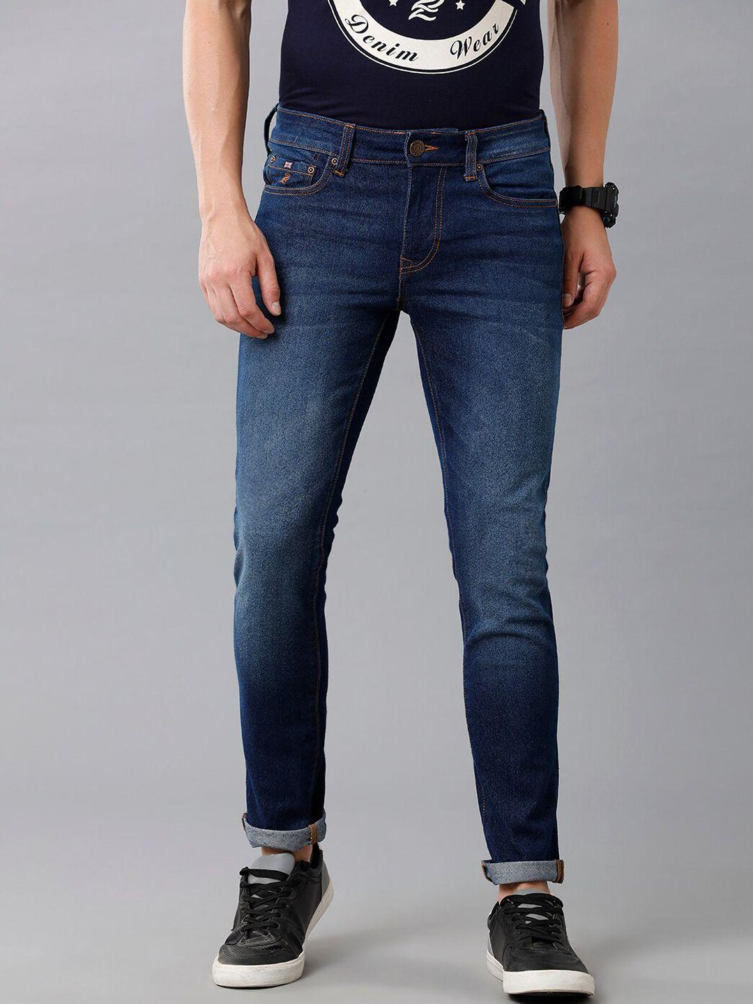 double two men blue lean slim fit low-rise light fade cotton stretchable jeans