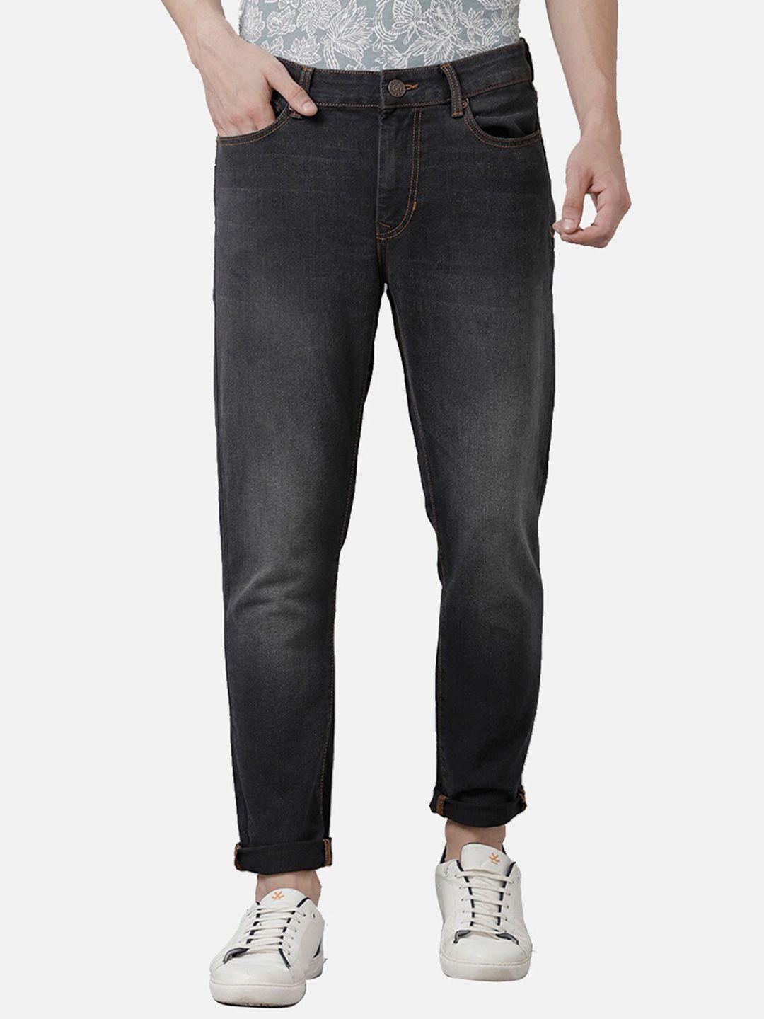 double two men charcoal lean slim fit low-rise light fade cotton stretchable jeans