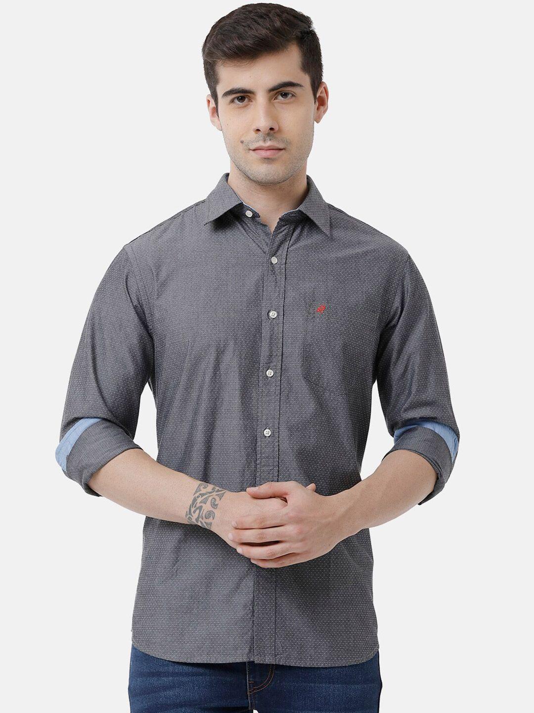 double two men grey slim fit solid cotton casual shirt