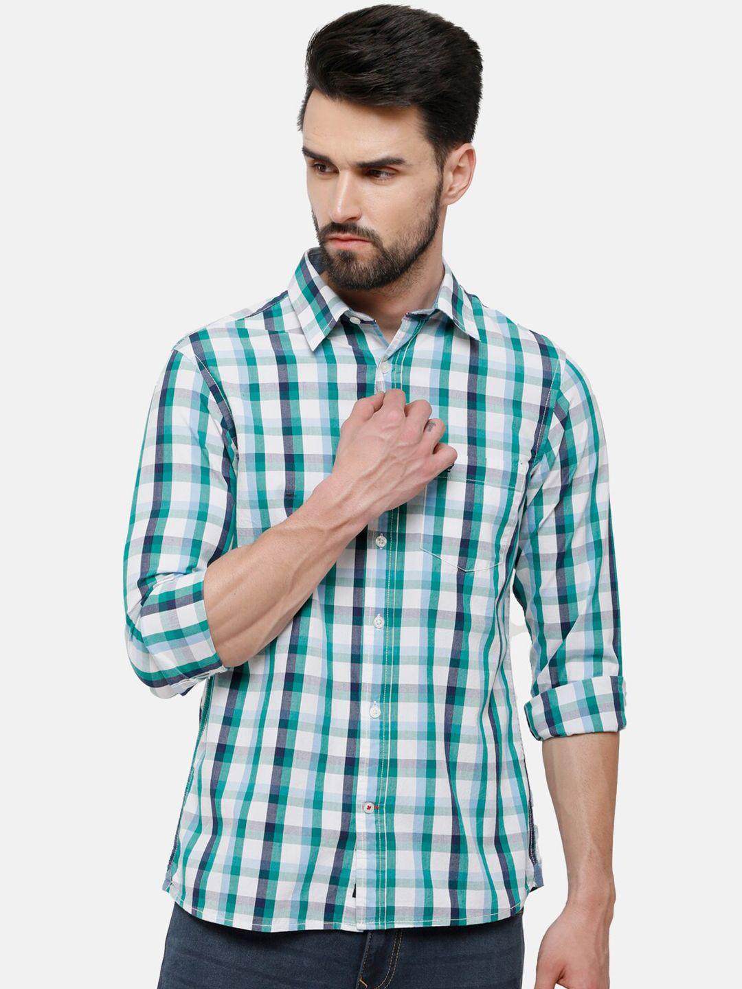 double two men multicoloured slim fit gingham checked cotton casual shirt