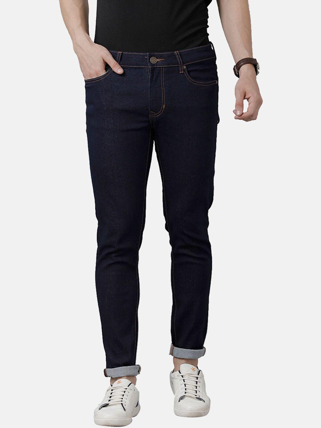 double two men navy blue lean slim fit low-rise cotton stretchable jeans