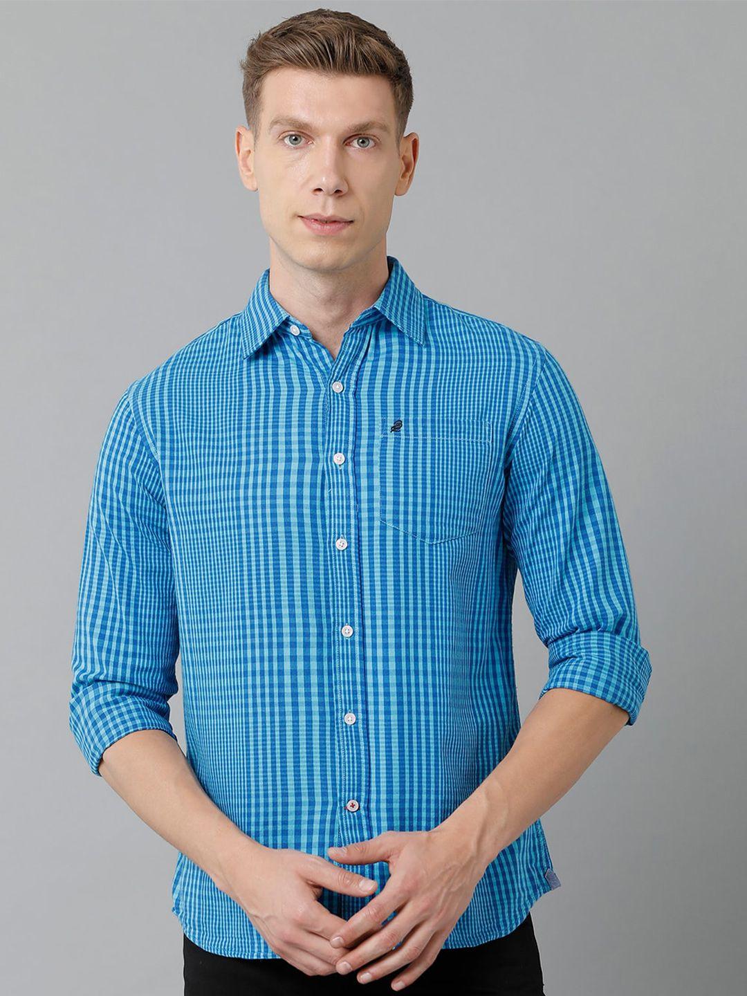double two men slim fit checked cotton casual shirt