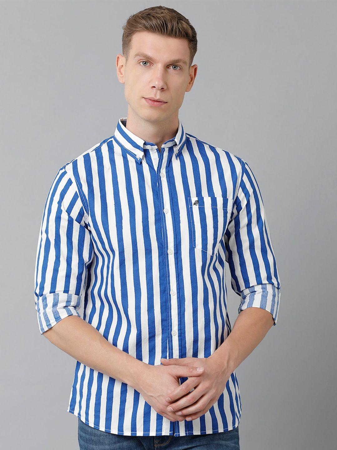 double two men slim fit striped cotton casual shirt