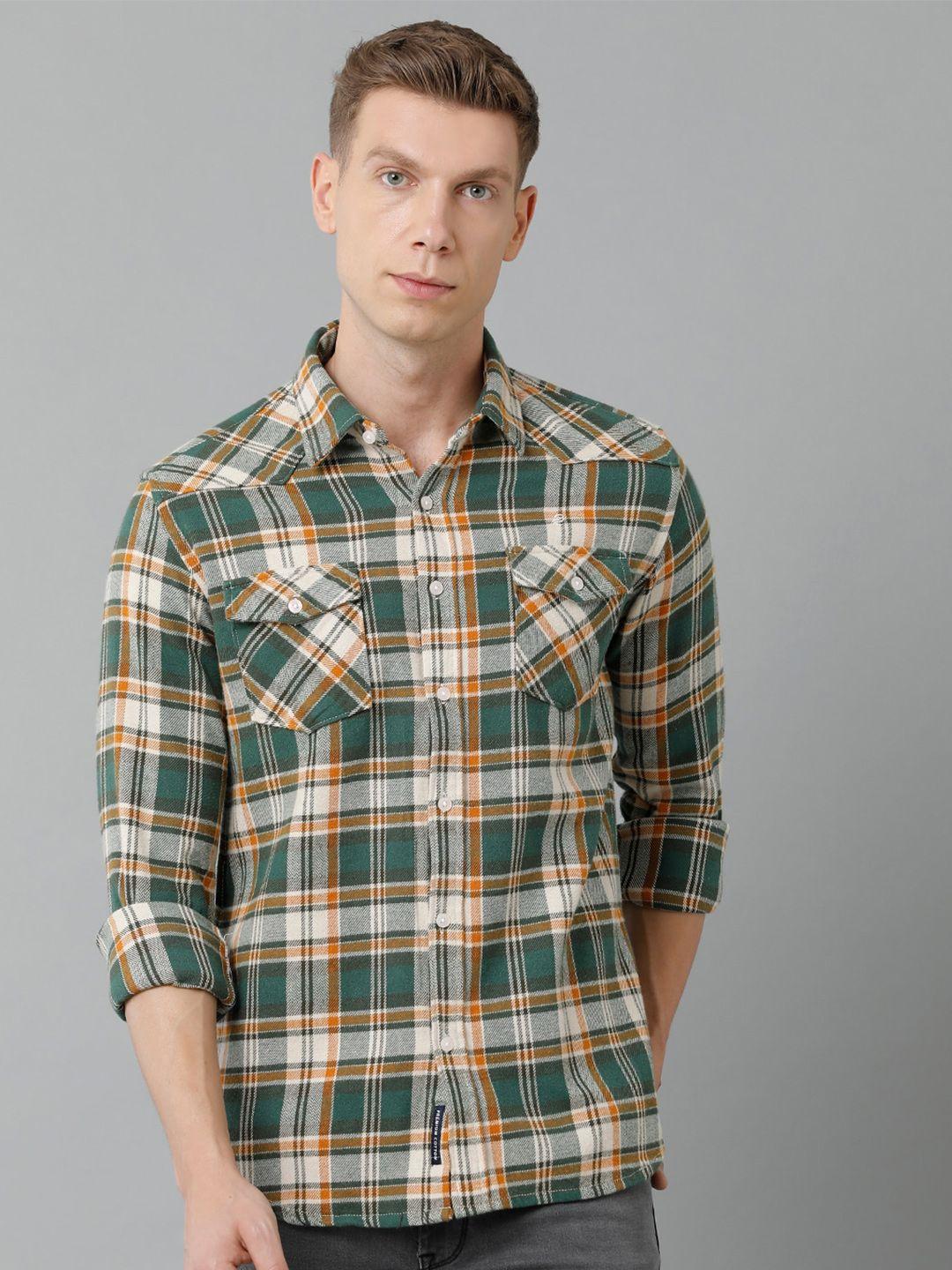 double two men slim fit tartan checked cotton casual shirt