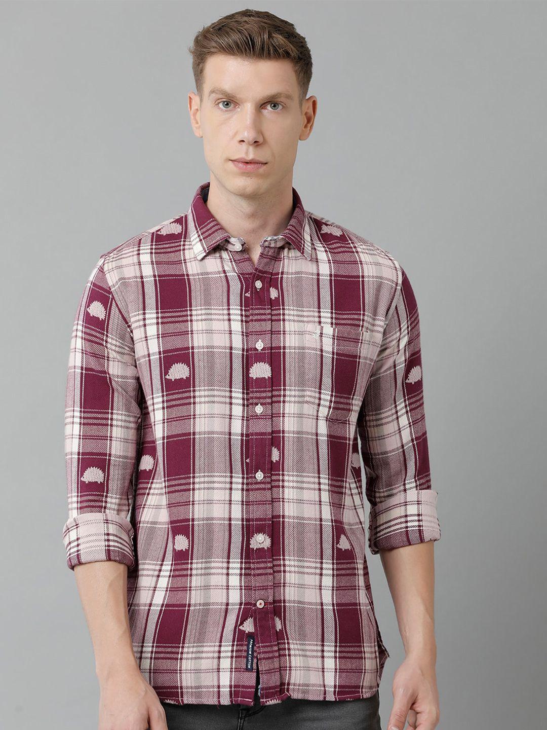 double two men slim fit tartan checked cotton casual shirt