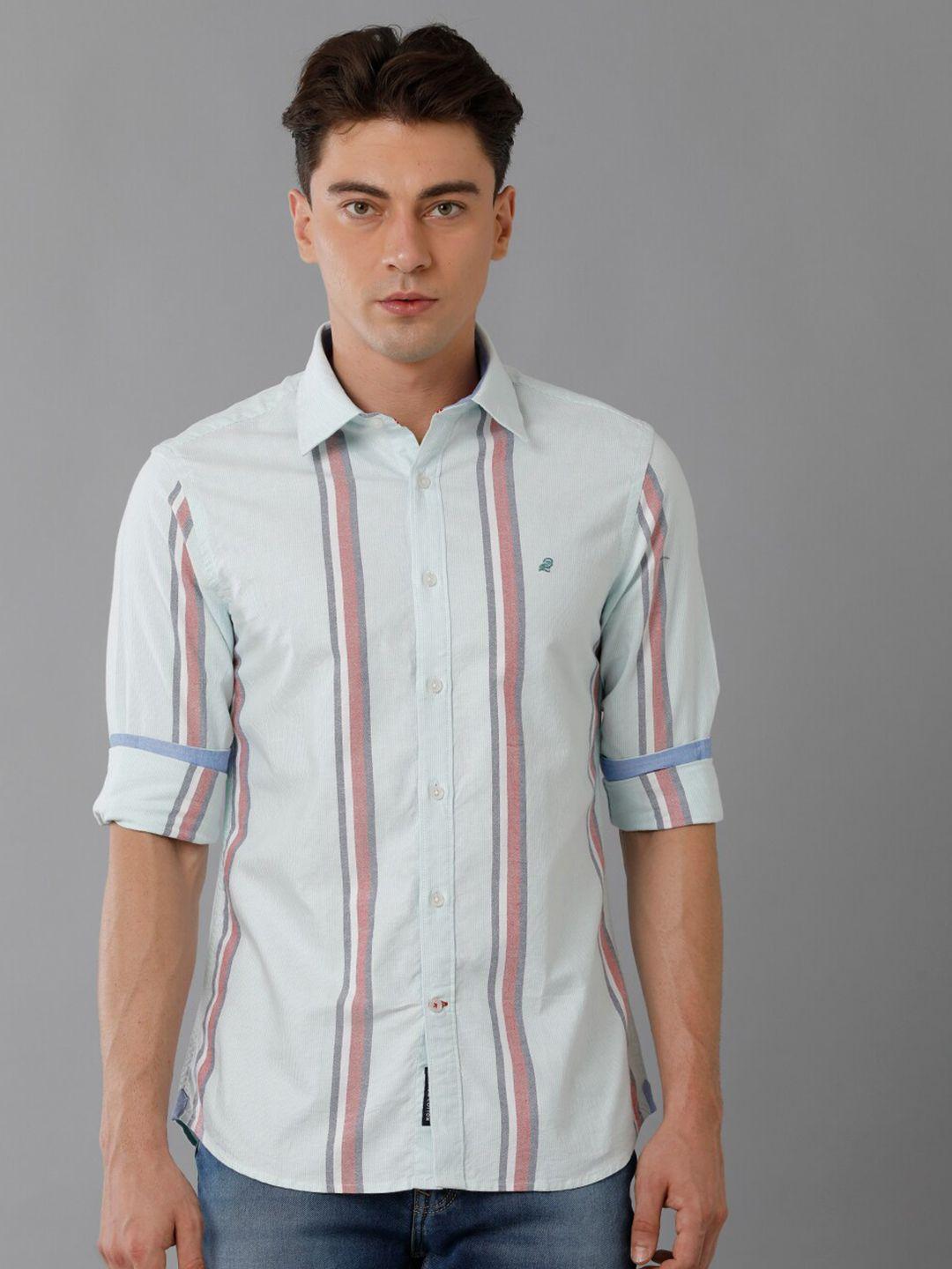 double two slim fit striped cotton casual shirt