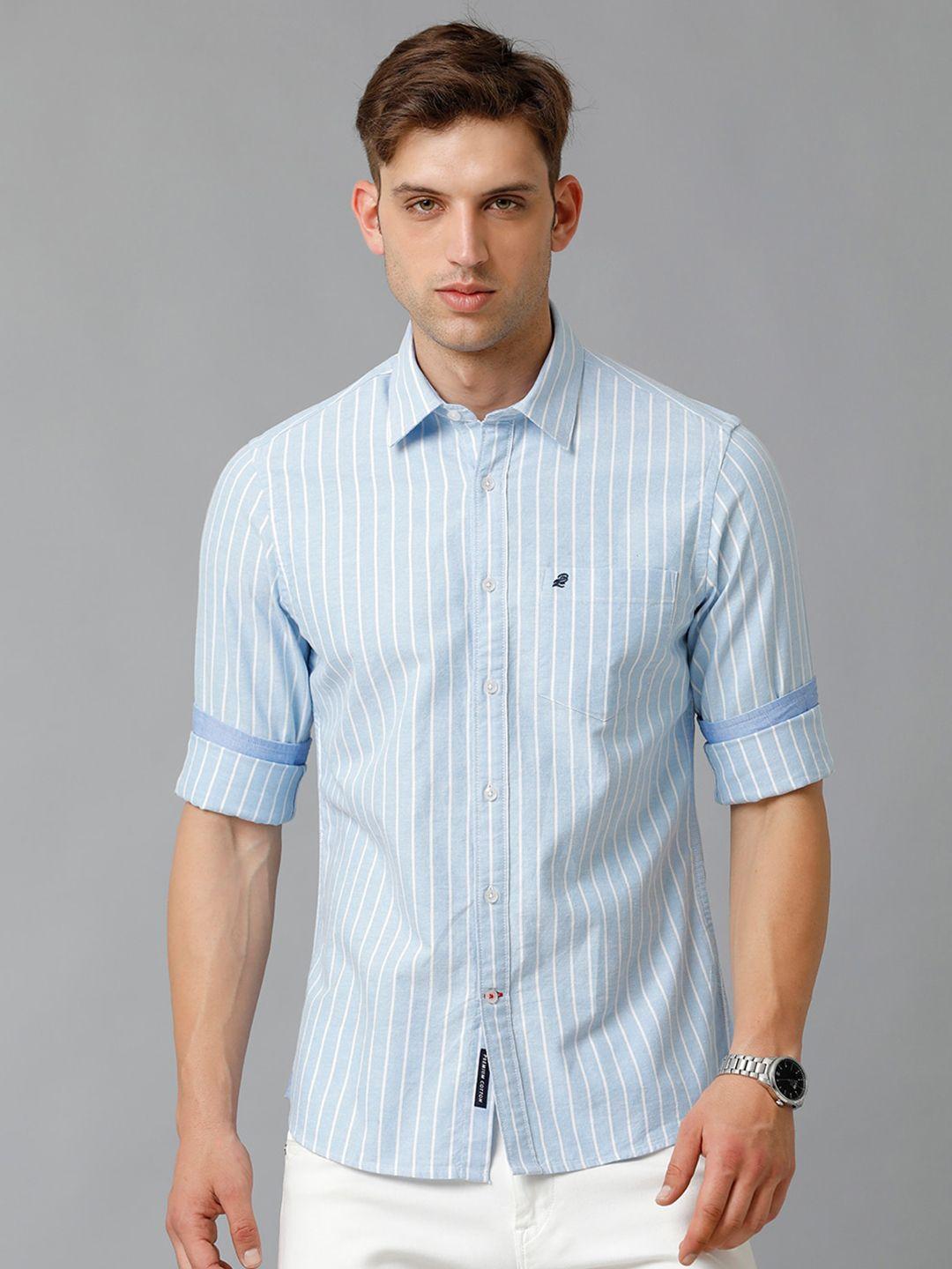 double two slim fit striped cotton casual shirt