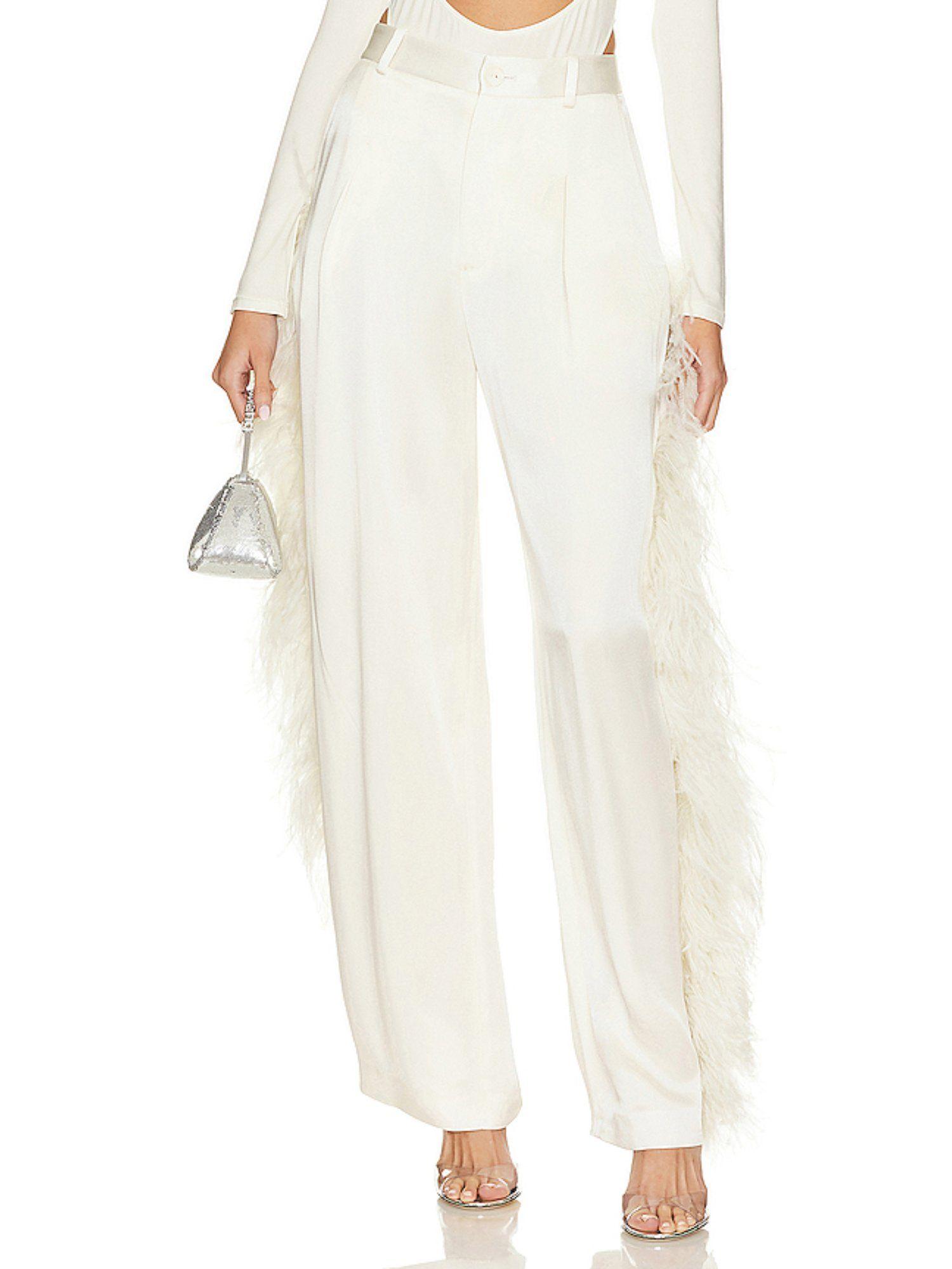 doubleface satin relaxed pleated pant with ostrich