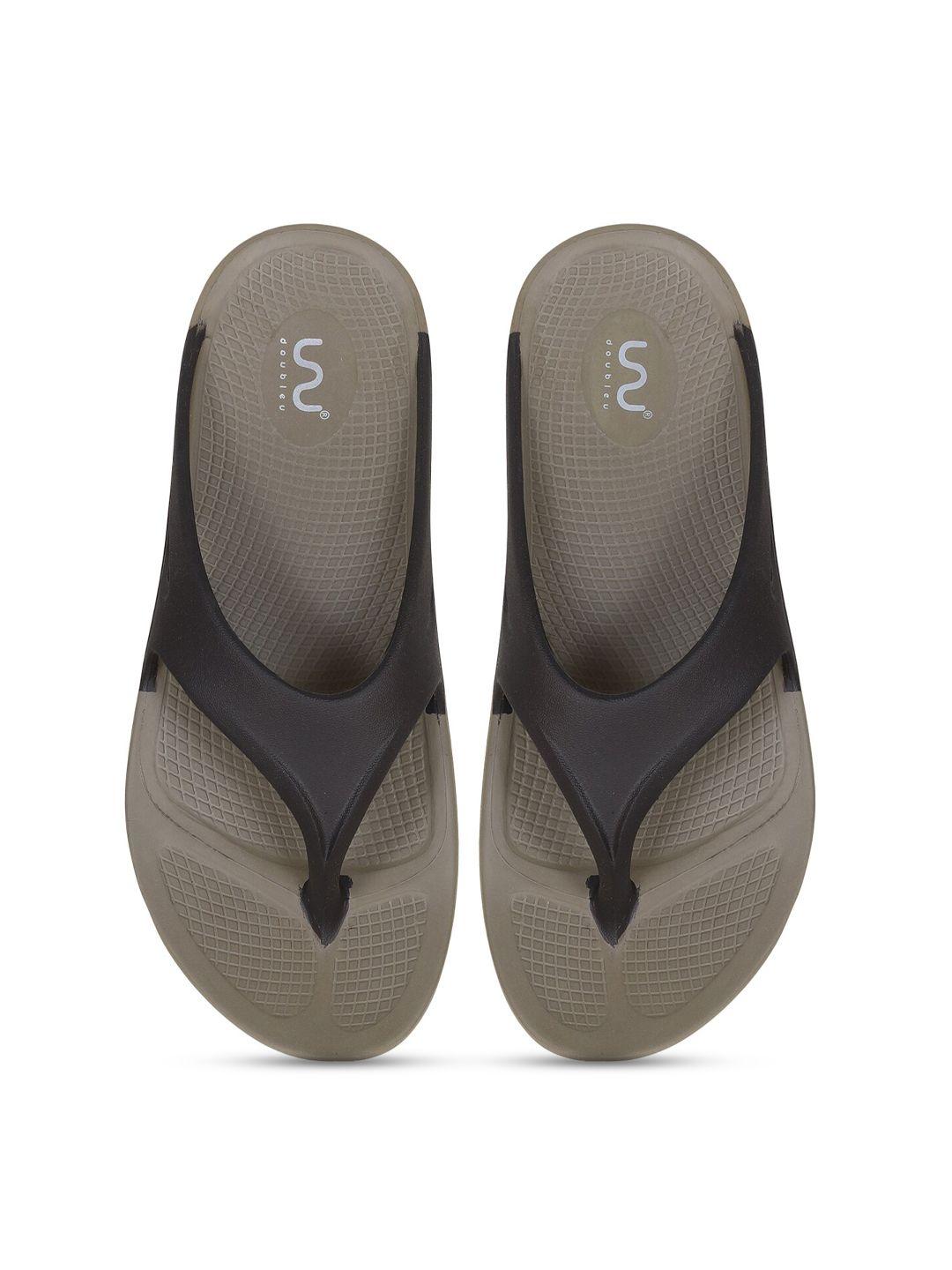 doubleu men beige & black colourblocked rubber thong flip-flops