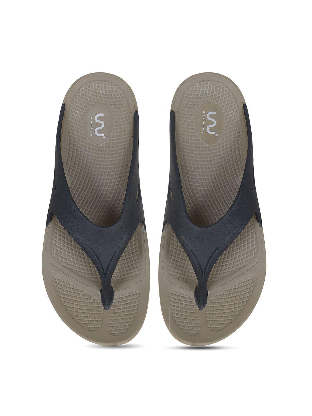 doubleu men beige & black rubber thong flip-flops