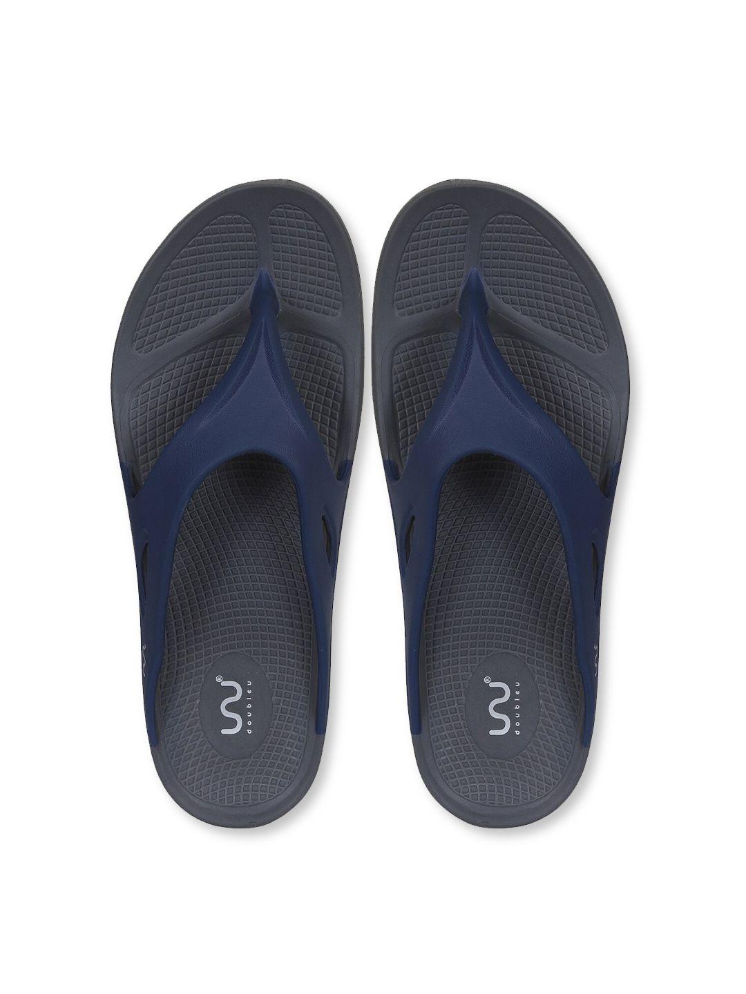 doubleu men grey & blue rubber thong flip-flops