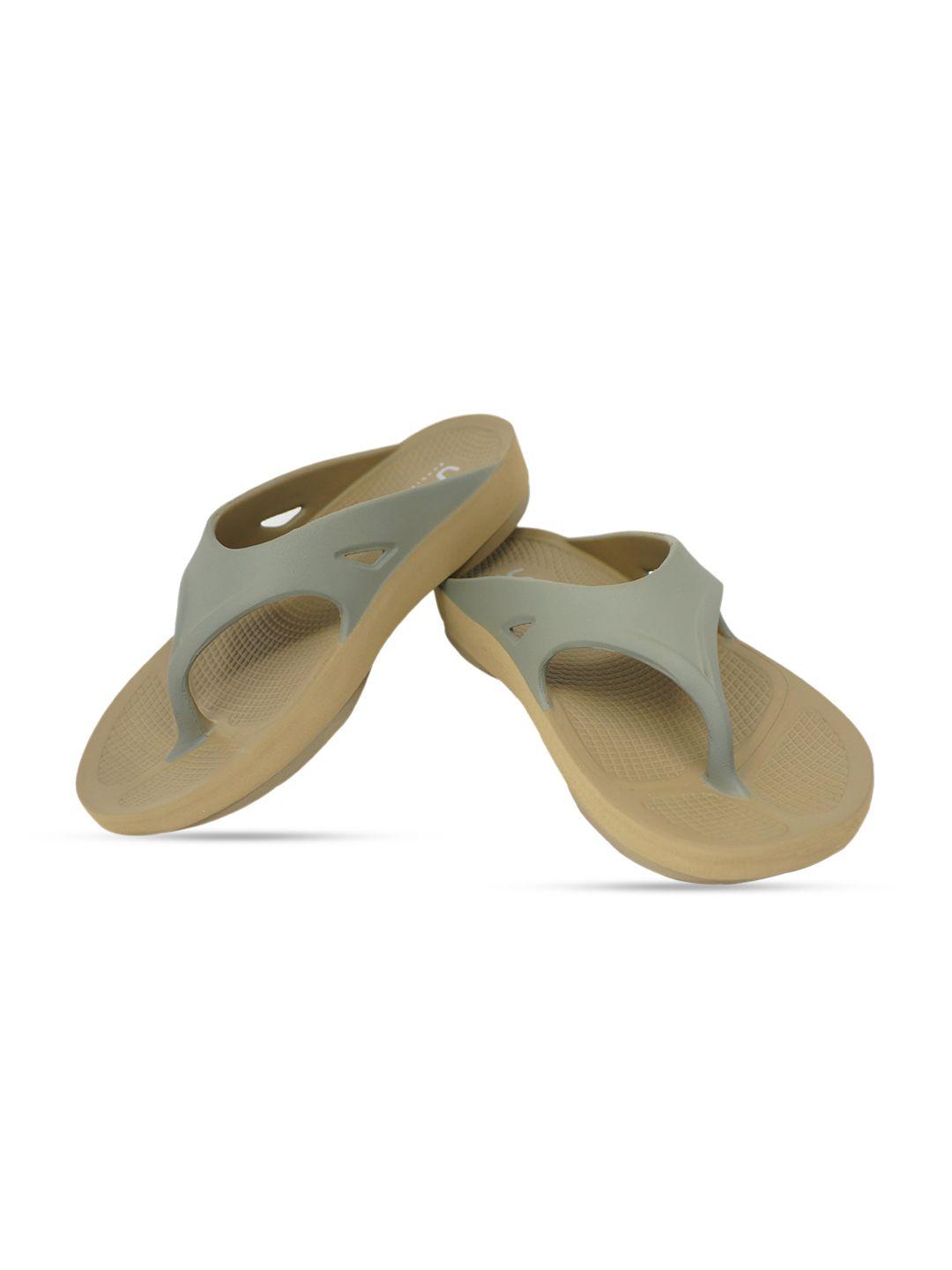 doubleu men khaki & grey colourblocked rubber thong flip-flops