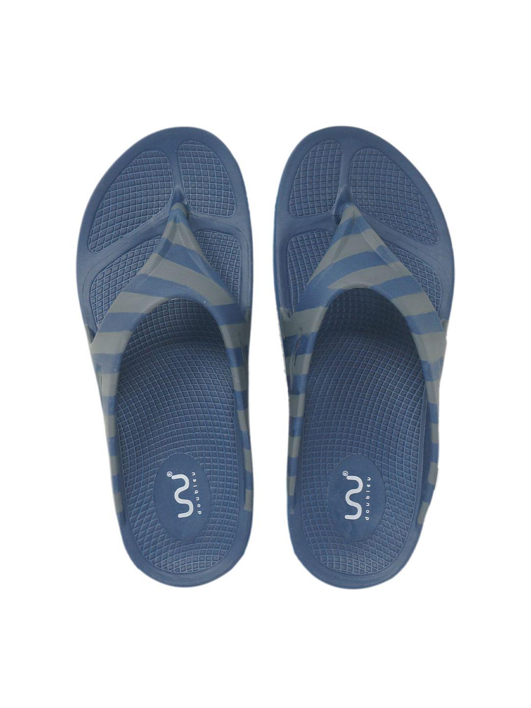 doubleu men navy blue & grey rubber thong flip-flops