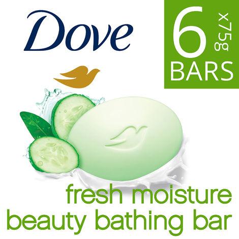 dove fresh moisture beauty bathing bar makes skin soft & refreshed buy 5 get 1 (450gms) with cucumber & green tea scent