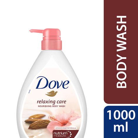 dove relaxing almond cream body wash with hibiscus for smooth skin, soft & sweet scent 1l