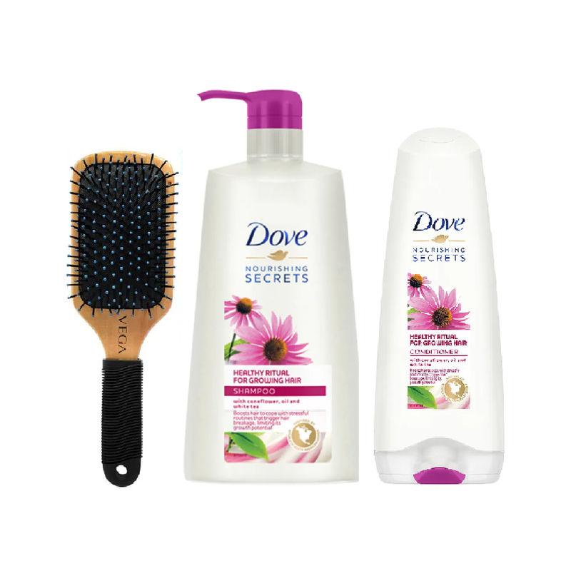dove ritual shampoo + conditioner with vega hair brush combo