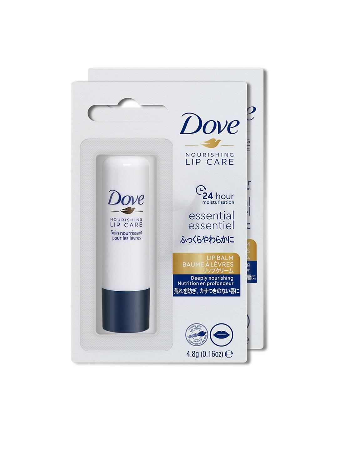 dove set of 2 nourishing essential lip balms with jojoba oil & shea butter extract
