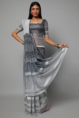 dove & grey ombre embroidered saree set