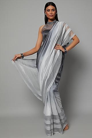 dove & grey ombre saree set with embroidery