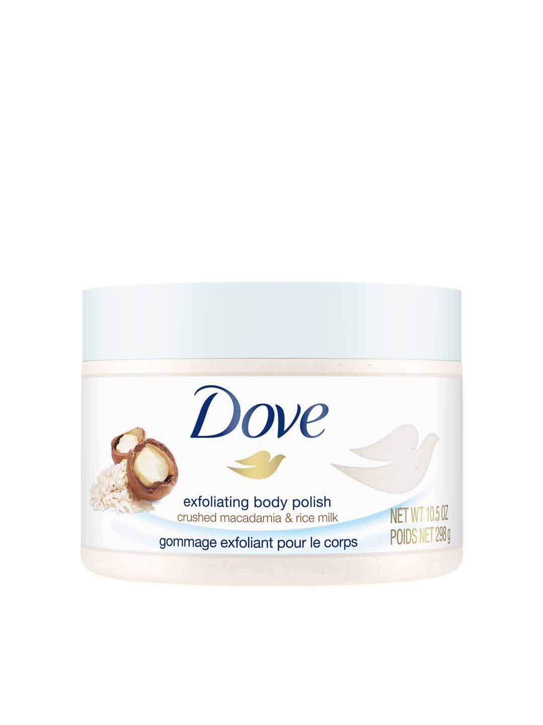 dove crushed macadamia & rice milk exfoliating body polish - 298 g